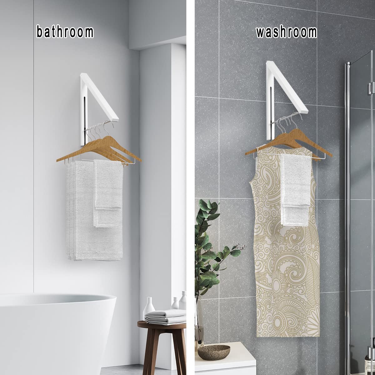 Folding Clothes Hanger Wall Mounted Retractable Rack Aluminum White Hanger