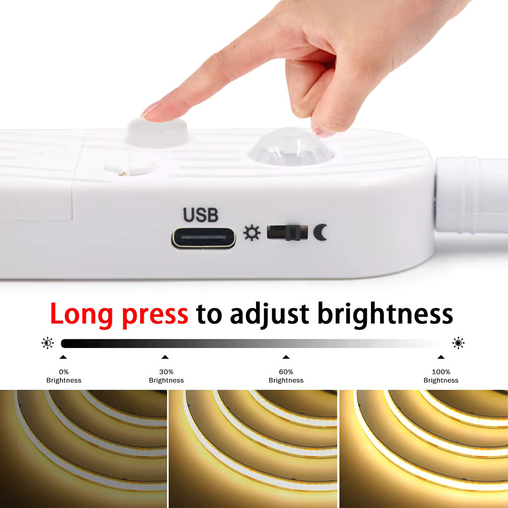 5V Motion Sensor LED Strip Light USB Rechargeable Under Cabinet Closet Stair Nig