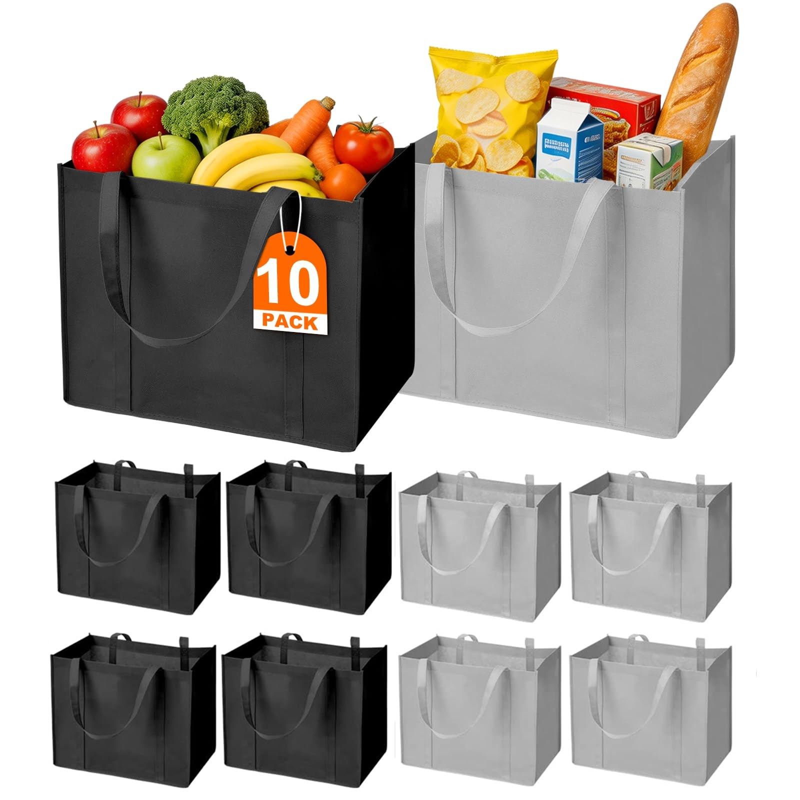 10-Pack Reusable 16.1*10.2*13 inches, Grey and Black（10 Pack）