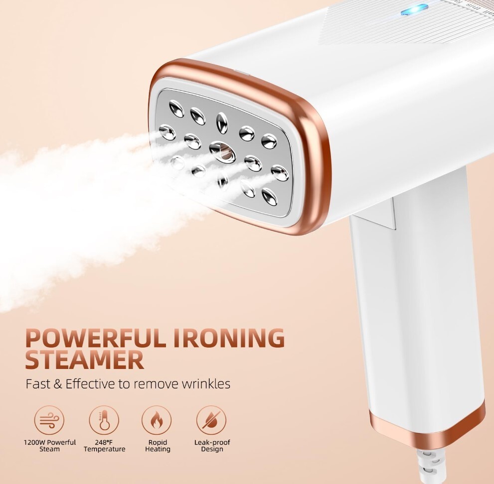 Foldable Handheld Clothing Steamer to Remove Wrinkles, Travel Size, 1200W, 110V