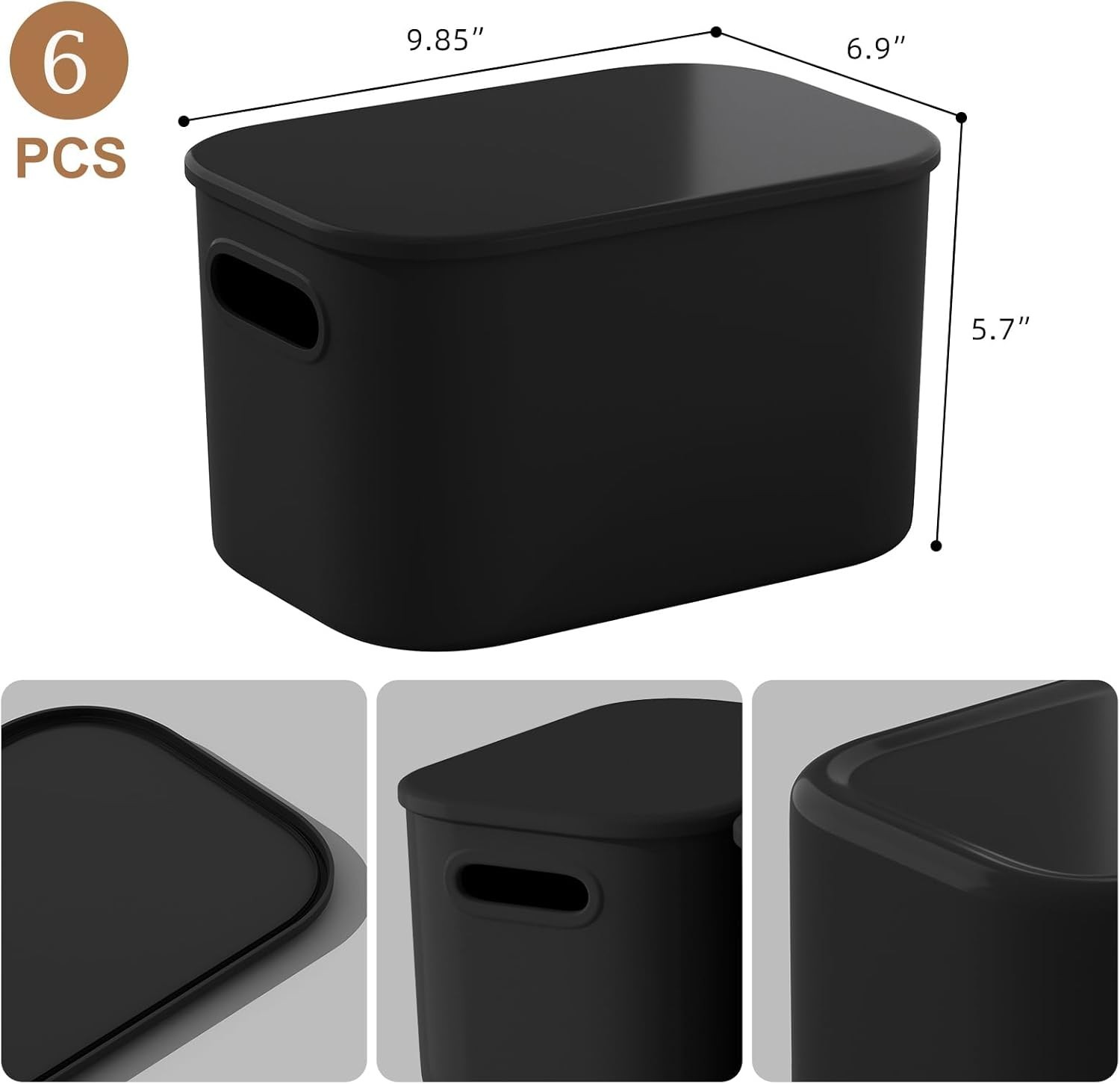 Stackable 6 Pack Black Storage Containers with Flip Top Lids for Versatile Use