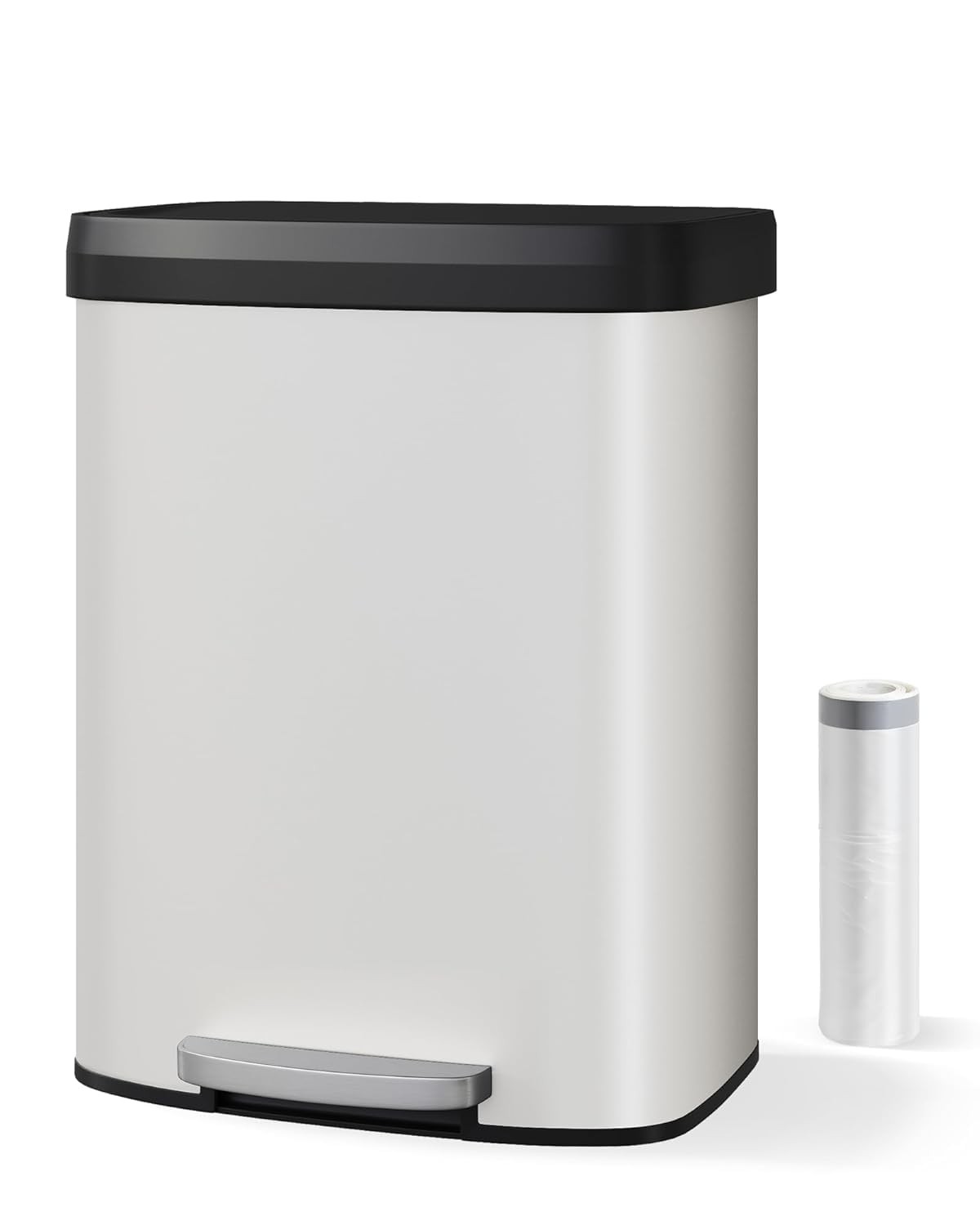 Touch-Free 60L Stainless Steel Step Trash Can 16 Gallon Soft-Close Lid Waste Bin