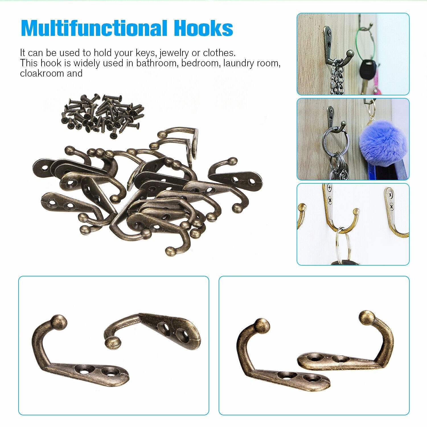 20pcs Hanging Metal Single Hook Clothes Hat Coat Robe Wall Door Hangers Hooks