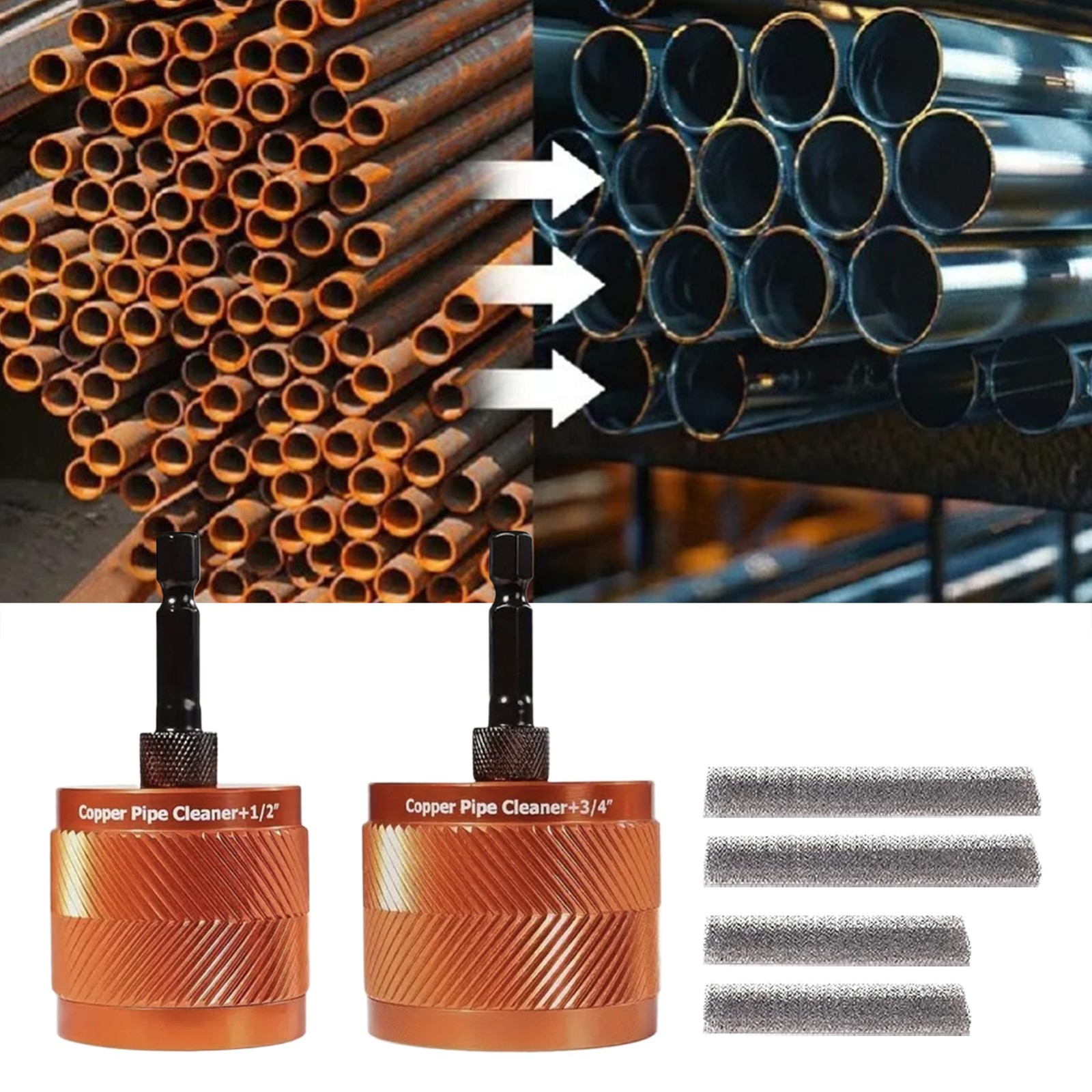 Pipe Cleaner Tool Metal Copper Pipe Cleaner Polishing With Brush—