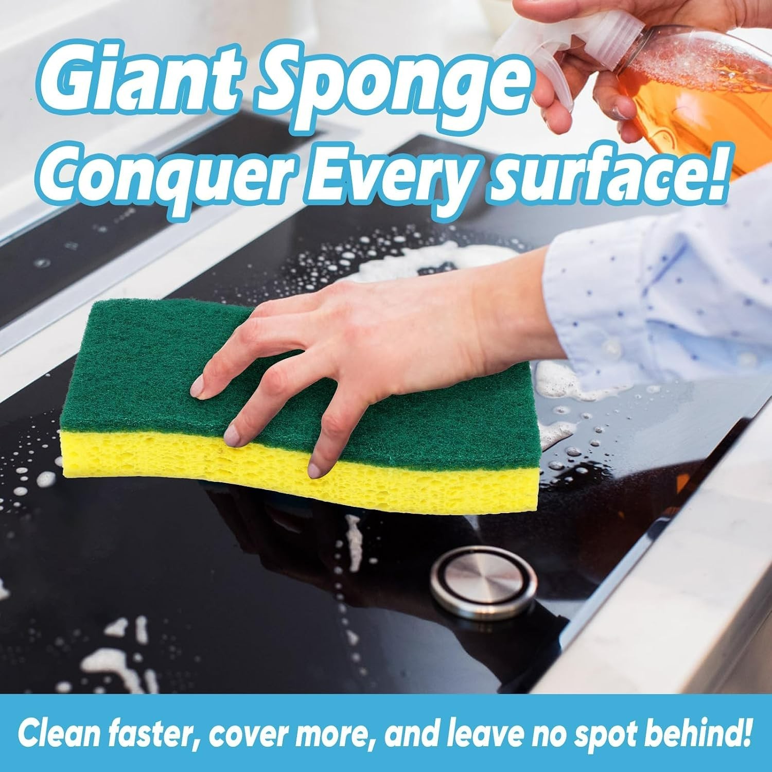 Dual-Sided Extra Large Scrub Sponges – 6 Count for All Surfaces and Cookware