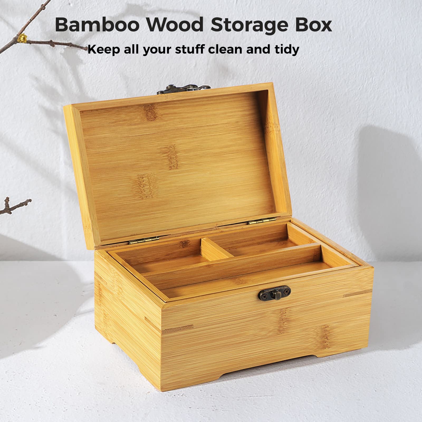 CDOKY Large Wooden Box with Hinged 7.08 x 4.72 x 3.93 inches, Light Brown
