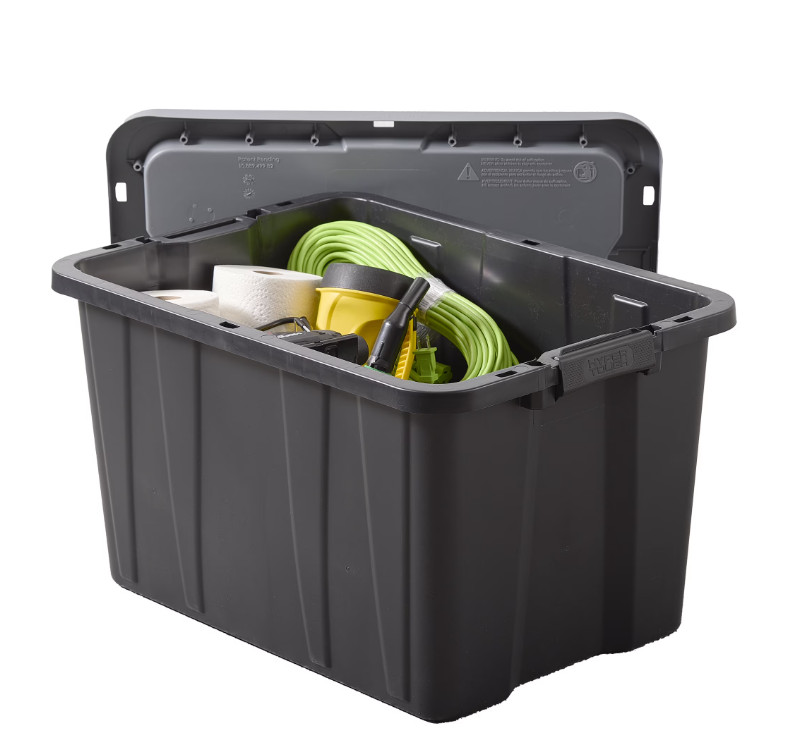 27 Gallon Heavy Duty Storage Bin with Latch Lid Black Gray Container