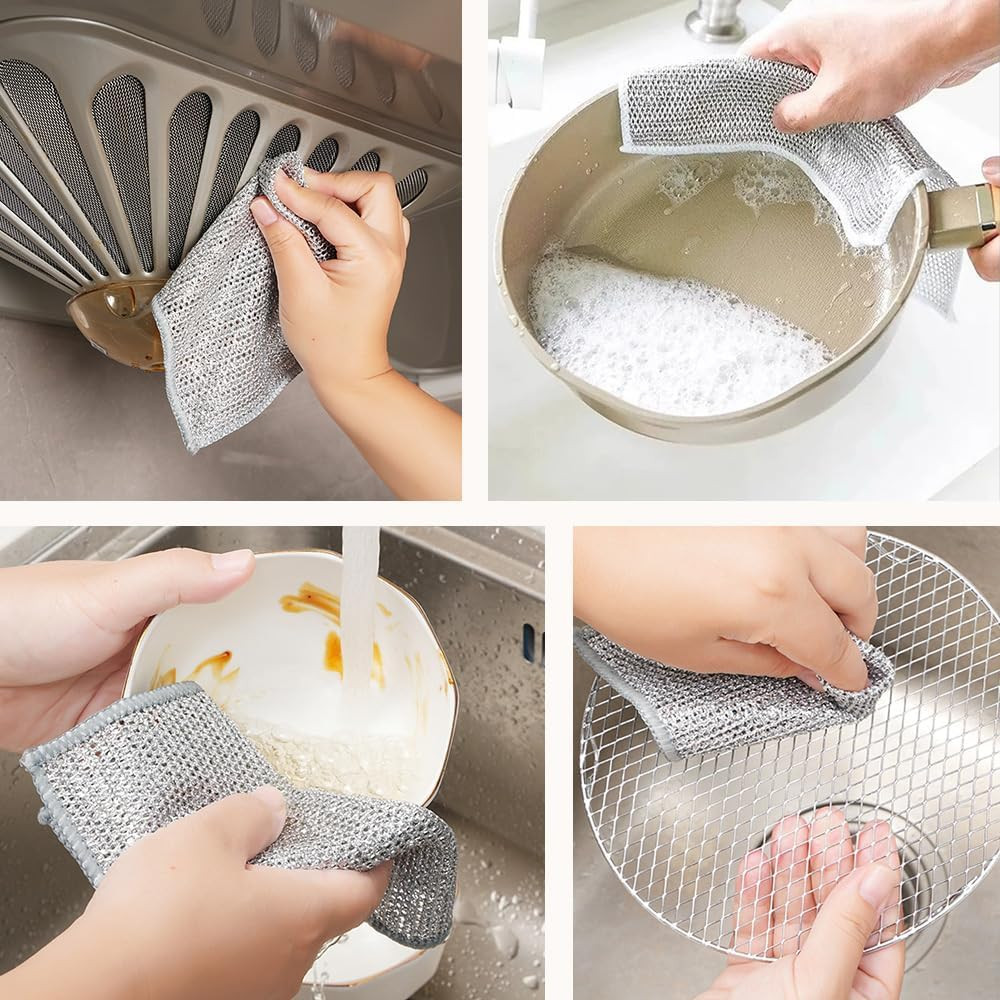 Multipurpose Wire Dishwashing Rags for Wet and Dry, 2024 New Double Layer Wire C
