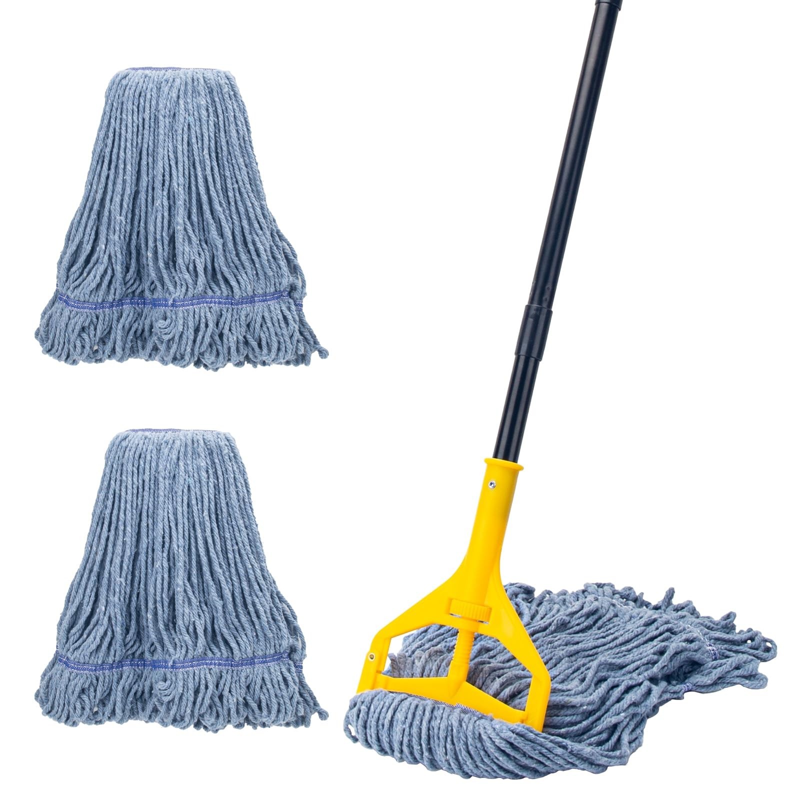 Heavy Duty Industrial Mop with 3 Extra Large Reusable Heads | 59″ Long Handle, L