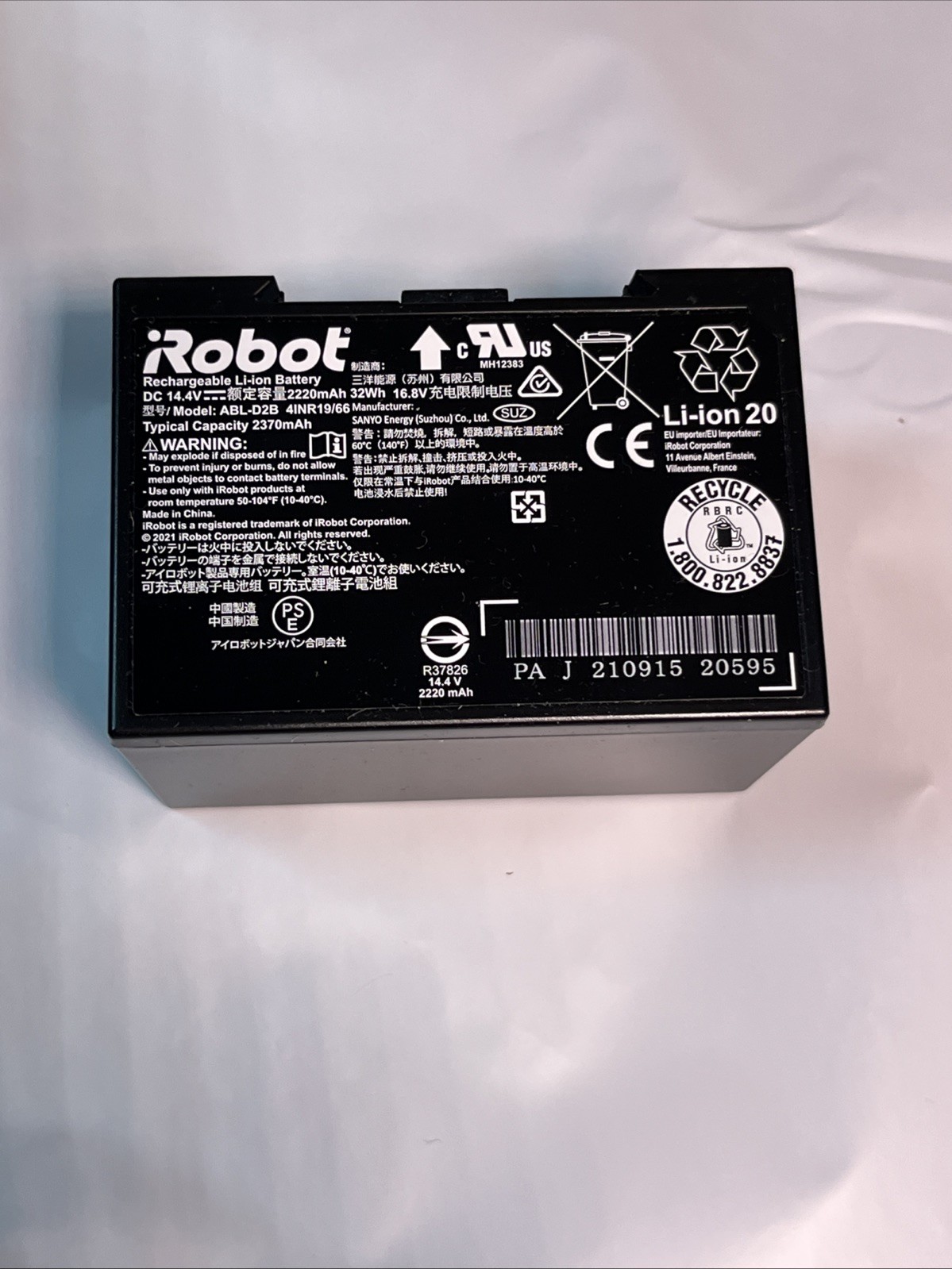 OEM Roomba j7 j7+ High Capacity Lithium Battery 2210mAh – ABL-D2B Used 113 Hrs