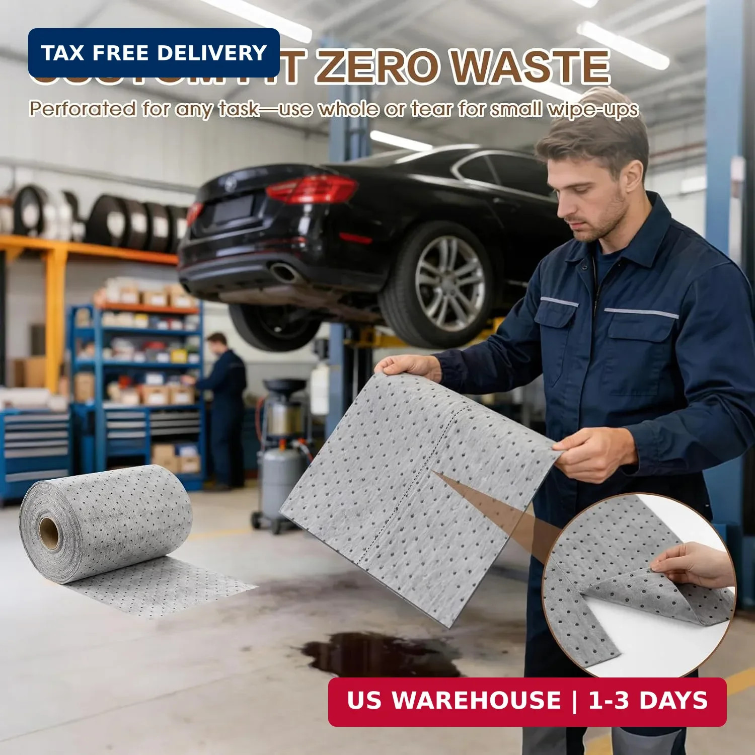 Oil Absorbent Pads Roll, Oil Absorbent Mat 15″ x 50′ Heavy Duty for Industrial G