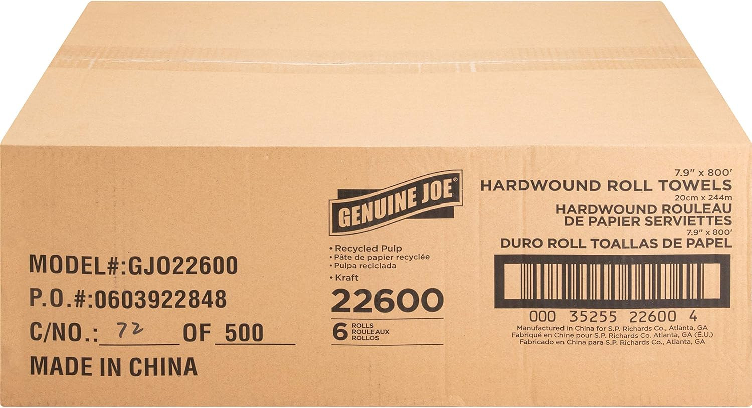 Genuine Joe GJO22600 Embossed Hardwound Roll Towels (Pack of 6)