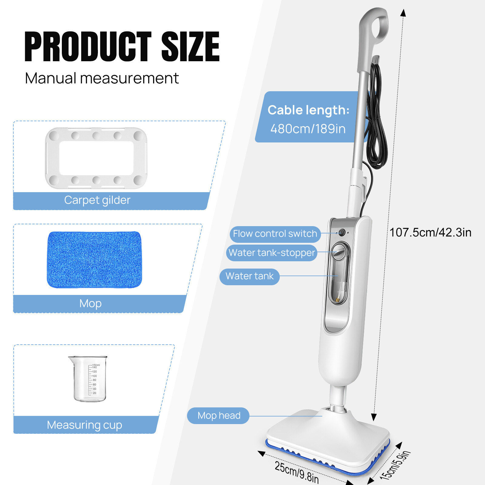 3500W Steam Mop Hard Floor Cleaner & Carpet Glider Quick Heat Kills 99.9% Germs