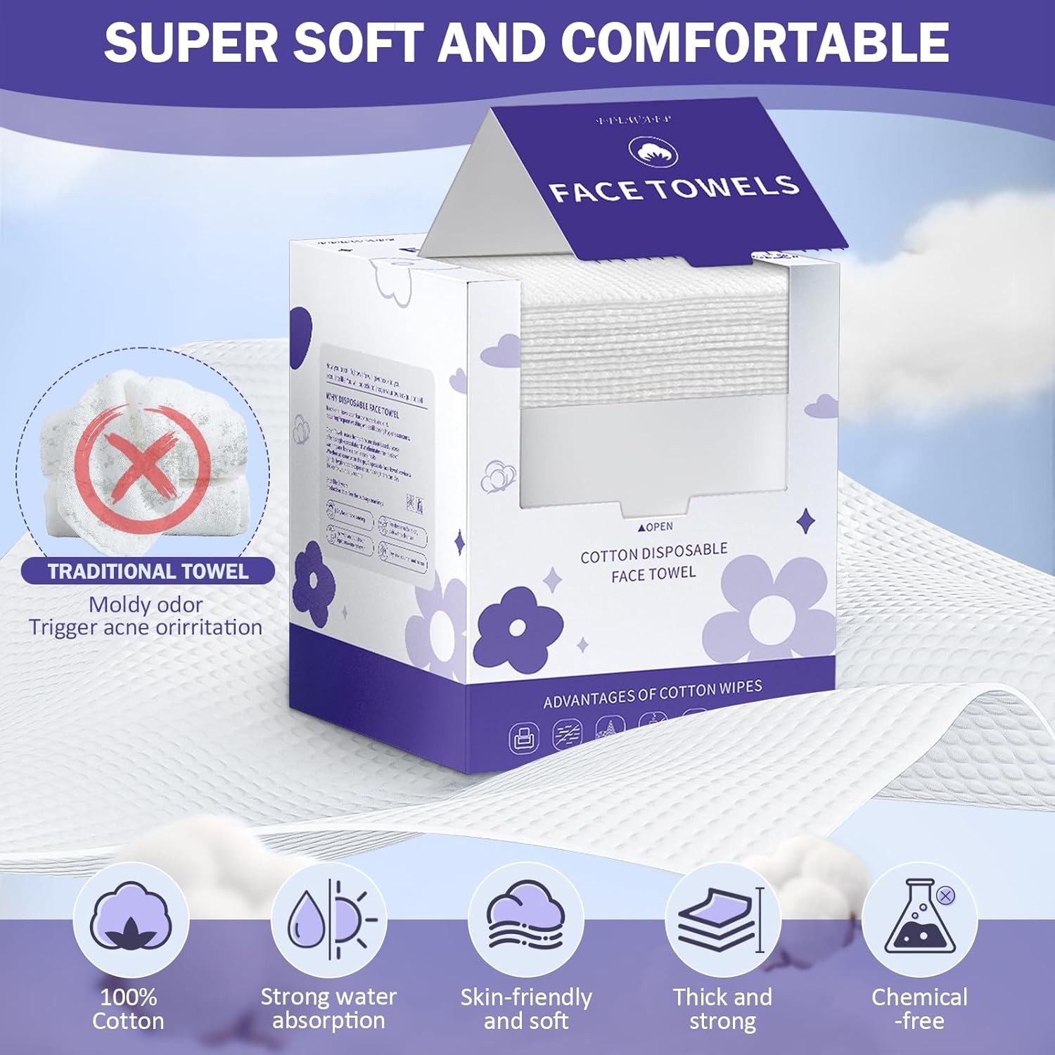 Face Towels, Disposable Face Towelette, Makeup Remover Dry Wipes 100 Count(2