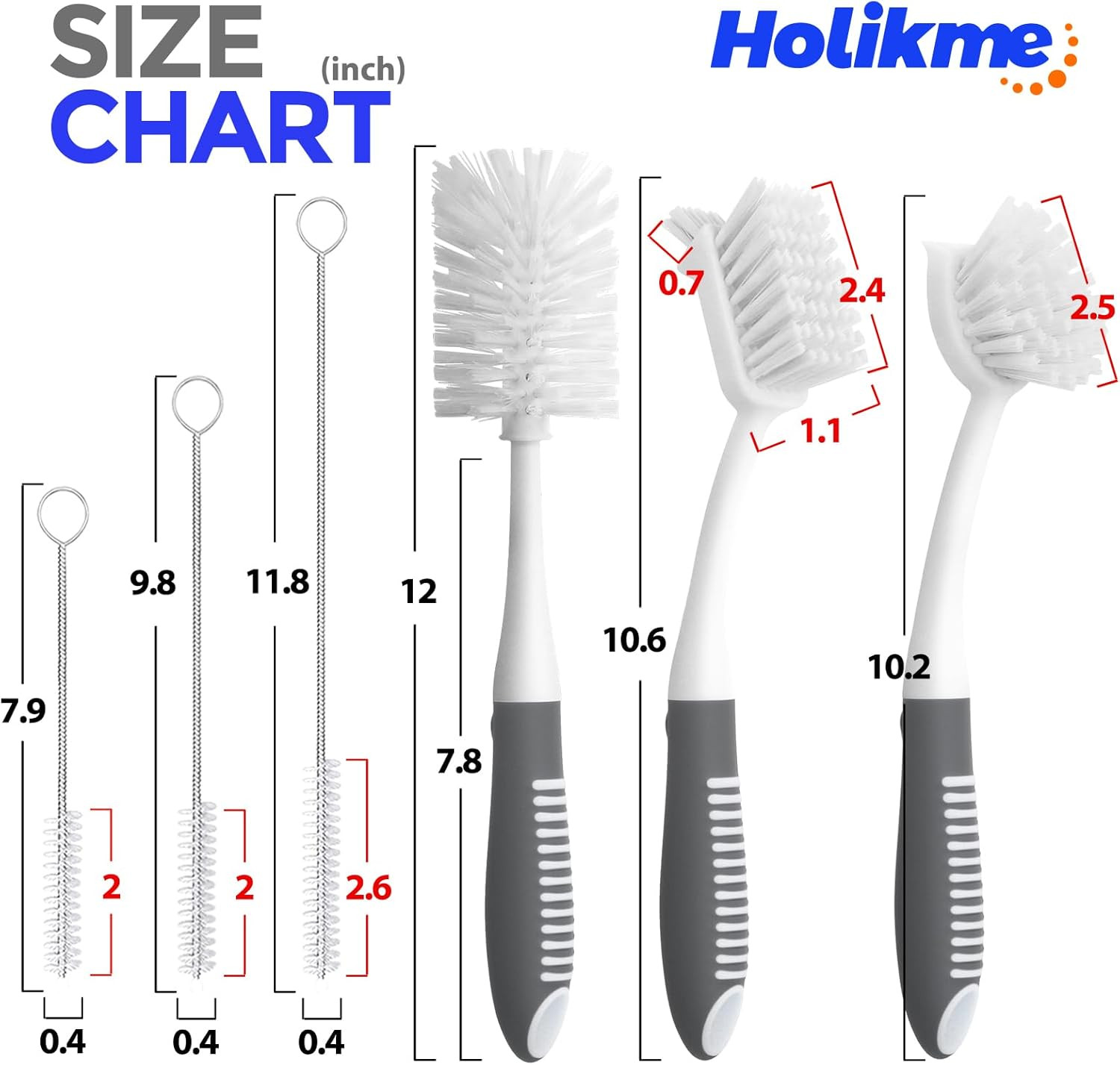6 Pack Dish Brush Set with Bottle Brush, Dish Scrub Brush, Pan Brush and 3 Straw