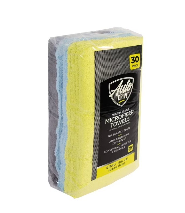 Auto Drive 14″ x 14″ Multipurpose Microfiber Towels, 30 Pack, Multicolor