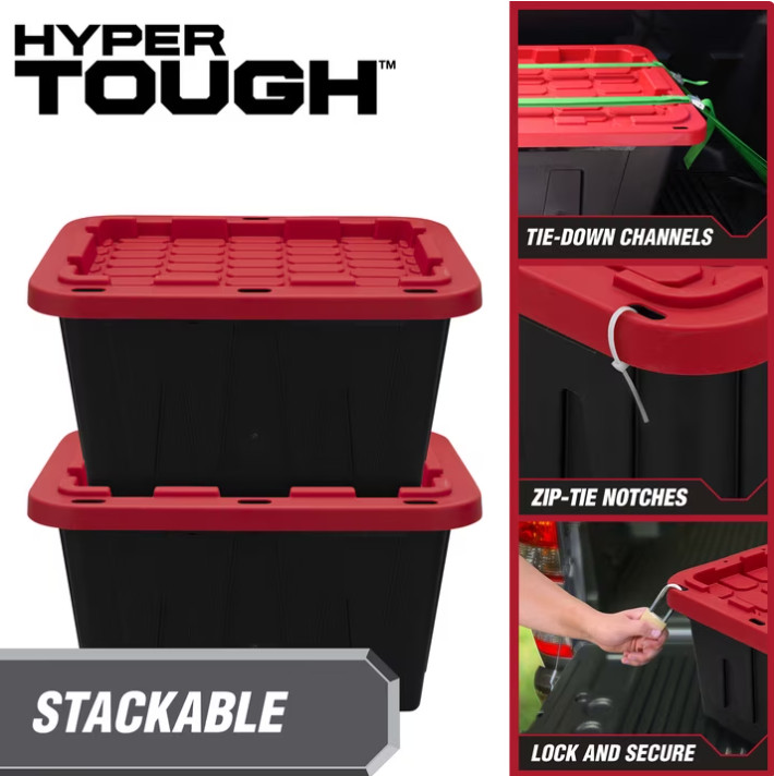 Hyper Tough 12 Gal Small Storage Bin w Snap Lid,Heavy Duty Plastic Container,4ct