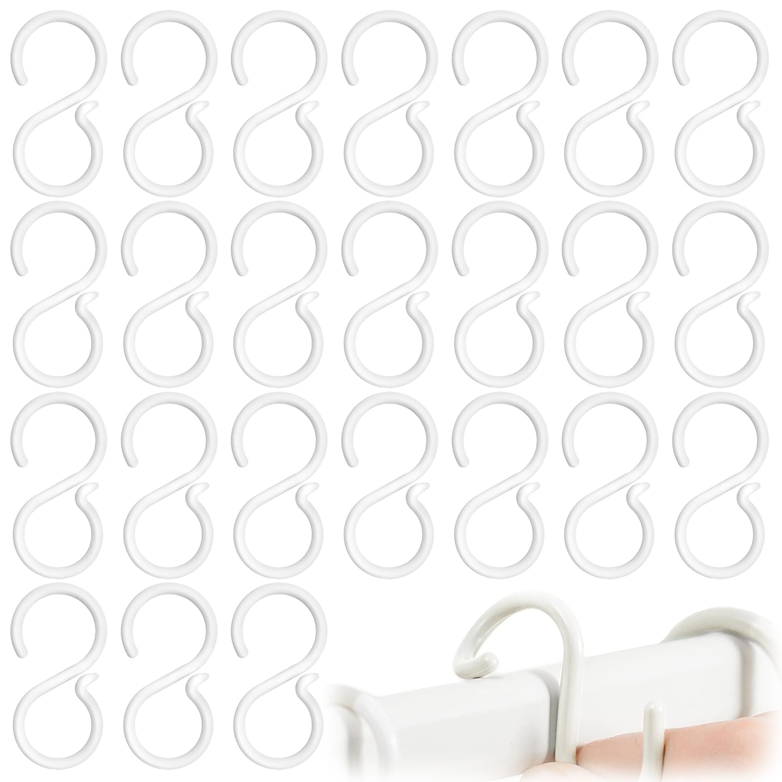 24 PCS White Plastic S Hooks for Hanging, Holds Up to 10 Lbs