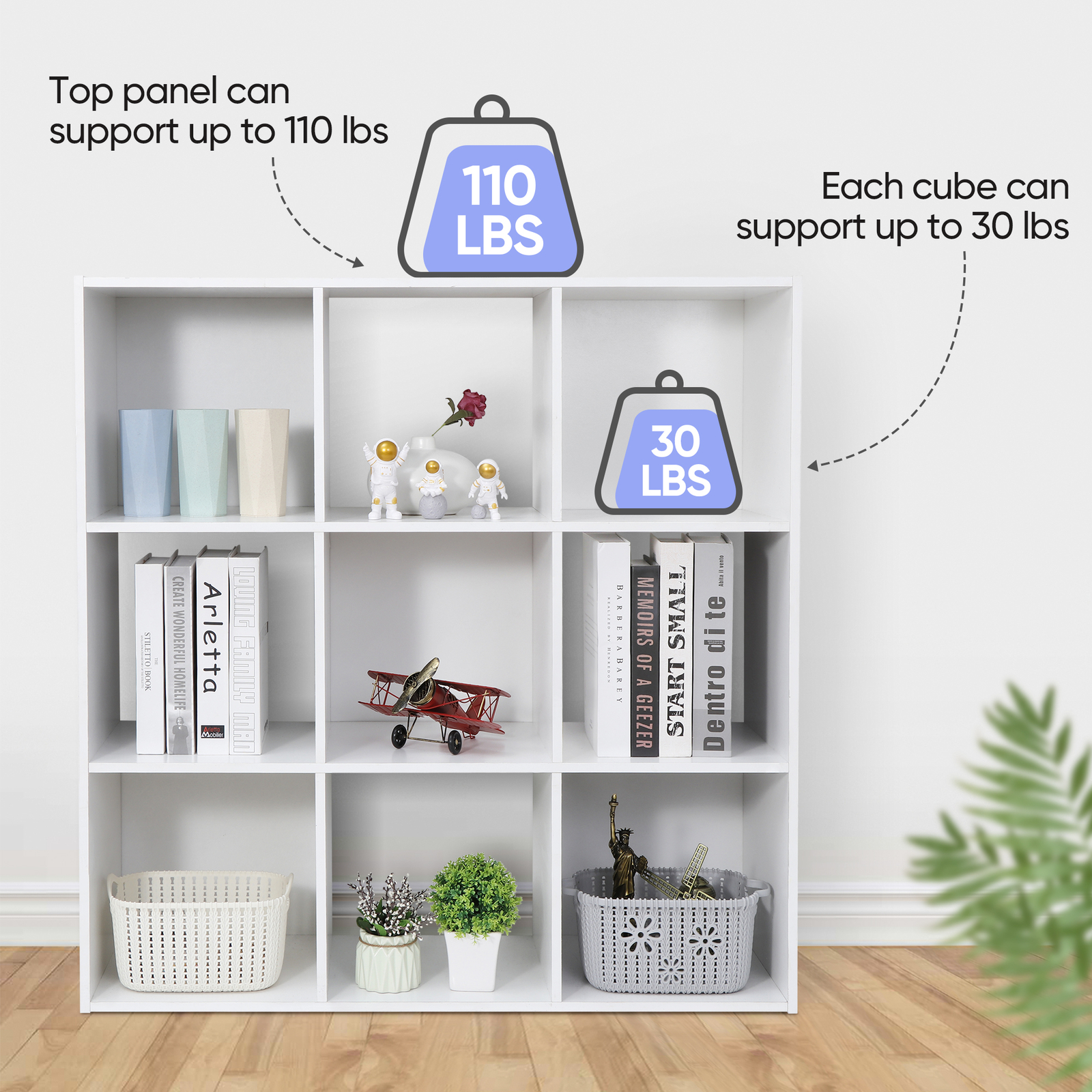 9-Cube Closet Organizer Storage Shelves Save Space Bookcase Wood White Indoor