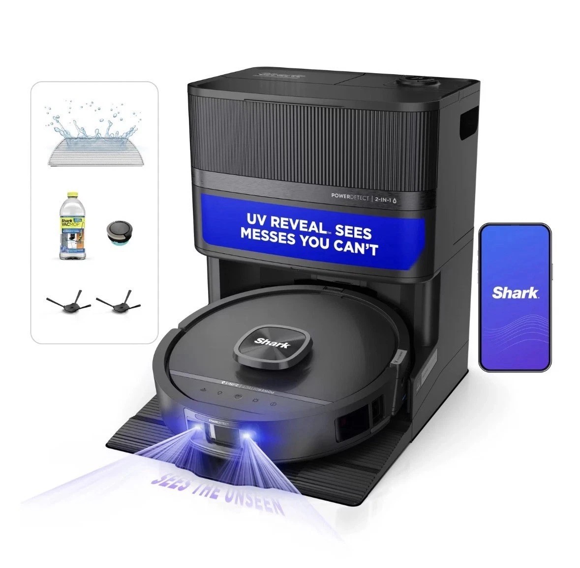 Shark – PowerDetect UV Reveal 2-In-1 Vacuum & Heated Mop – Black RV3020XE