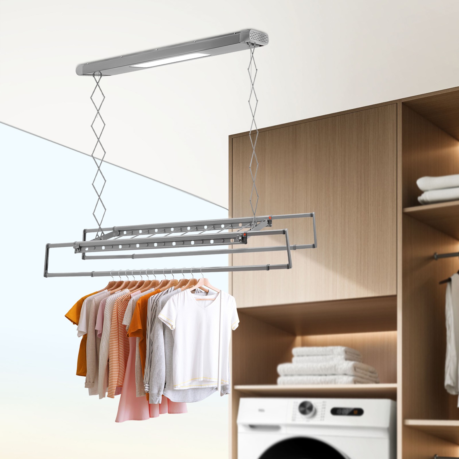 110V Electrical Retractable Airing Rack Aluminium Alloy Remote Control w/ Light