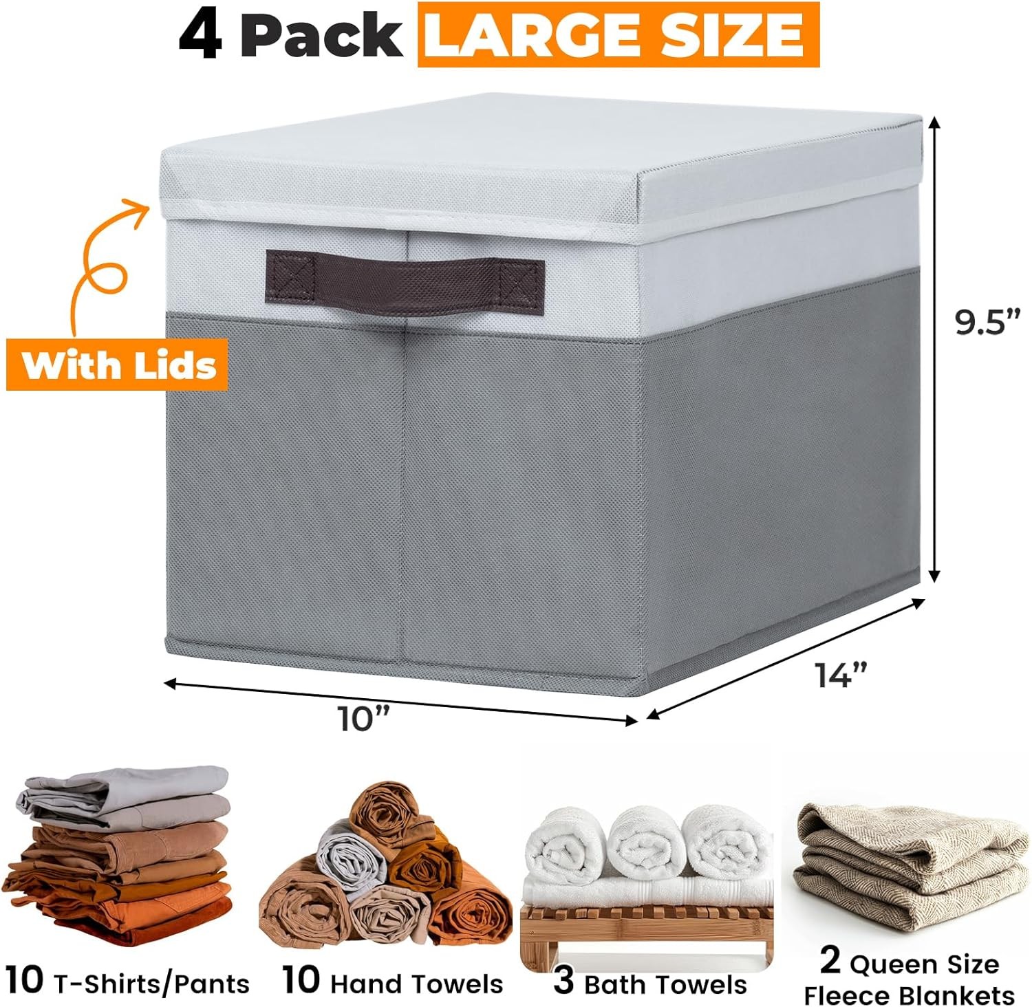 Large Closet Storage Baskets 4 Pack with Lids for Shelves