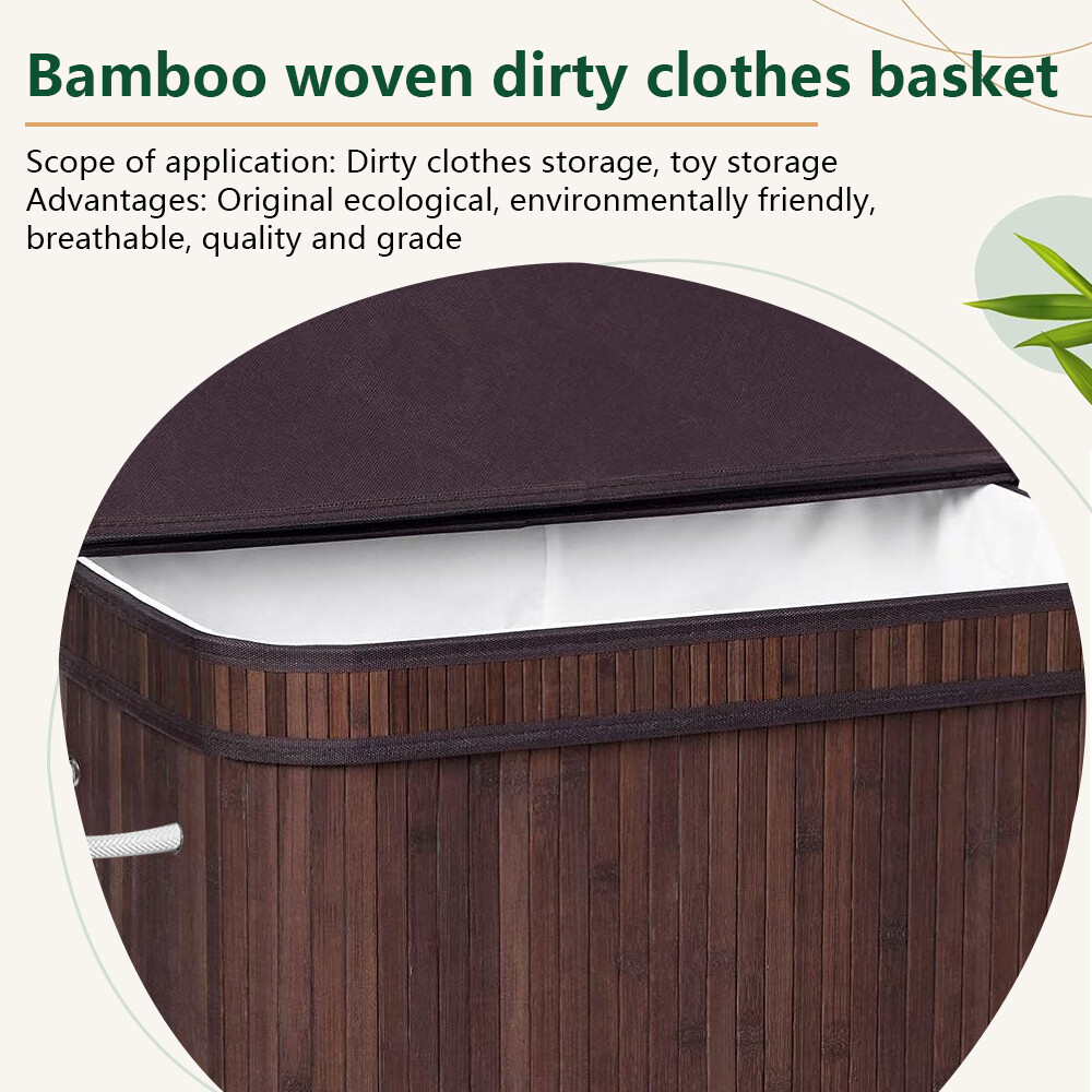 72L Laundry Hamper with Lid Folding Bamboo Laundry Basket with Removable Liner