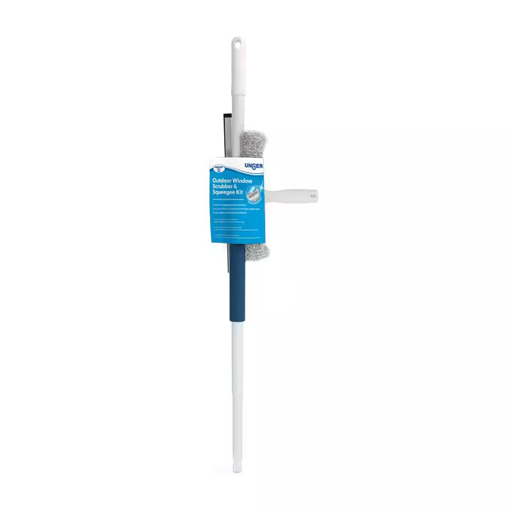 14 In. Microfiber Window Squeegee and Scrubber with 5 Ft. Telescoping Pole