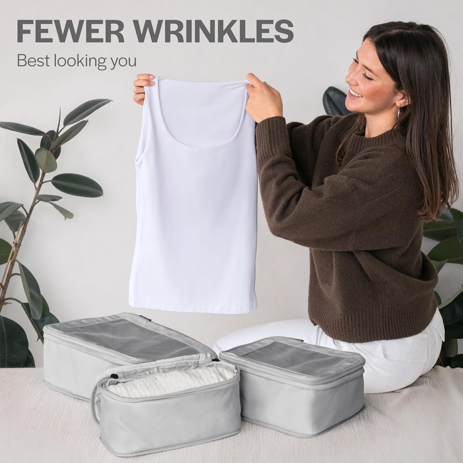 Compression Packing Cubes for Travel, 6-Pack, Light Grey | Solves overpacking
