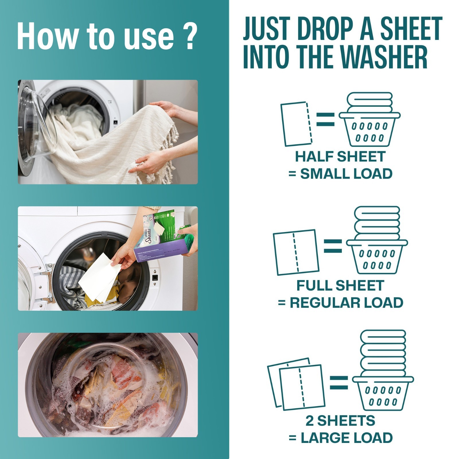 Laundry Detergent Sheets for HE Washers, Travel, Home & Dorm, 80 Loads, 3-Packs