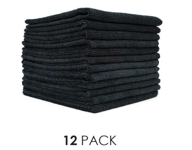 The Rag Company 51414-TERRY-BLK 14×14 All-Purpose Microfiber Towel BLACK 12 PACK