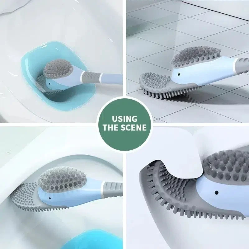 Toilet Brush, Silicone Rubber Toilet Bowl Brush and Holder Set **Gray
