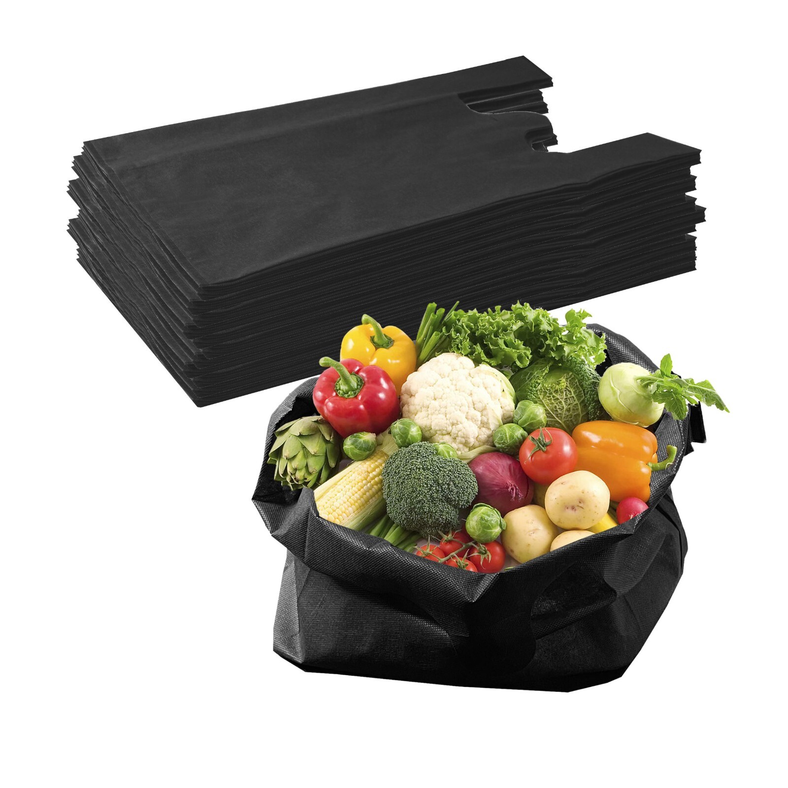 Non Woven T-Shirt Shopping Grocery Bags Black Reusable Large USA MADE 600pcs
