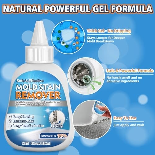 Mold Stain Remover Gel for Washer Seal & Bathroom Grout – No Scrub Deep Cleaner
