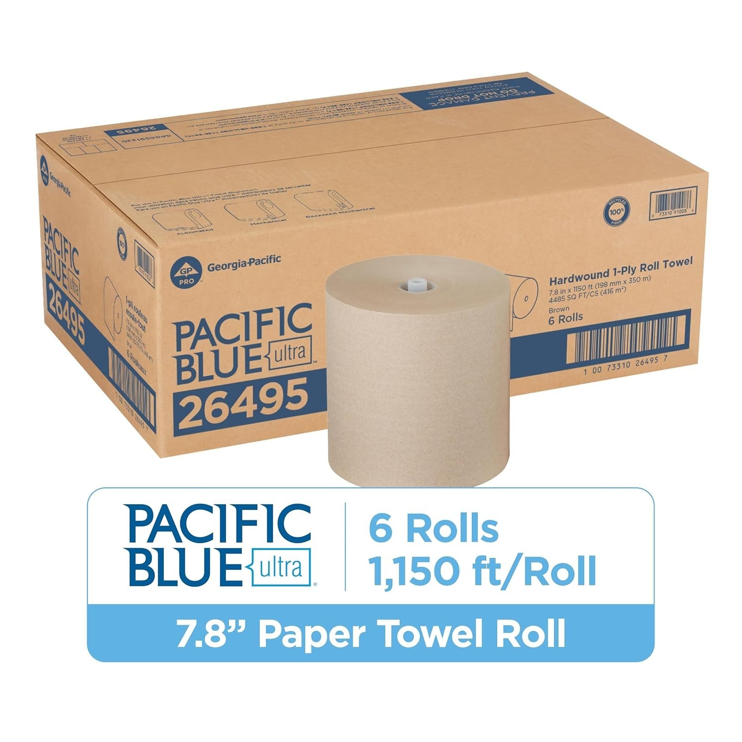 Pacific Blue Ultra 8″ High-Capacity Recycled Paper Towel Rolls by GP PRO , Br…