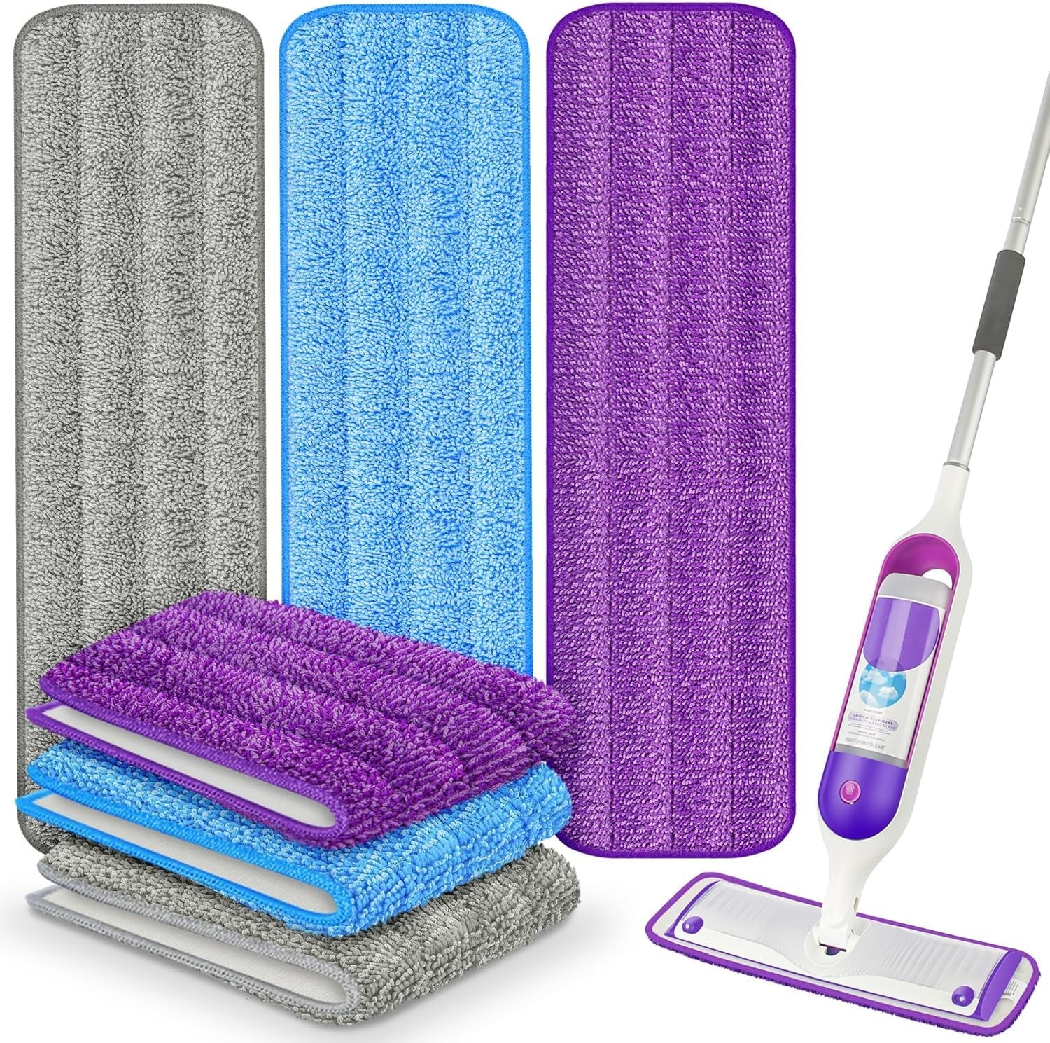6 Mop Pads Replacement, Super Absorbent, Fits Most Mops, Multicolor