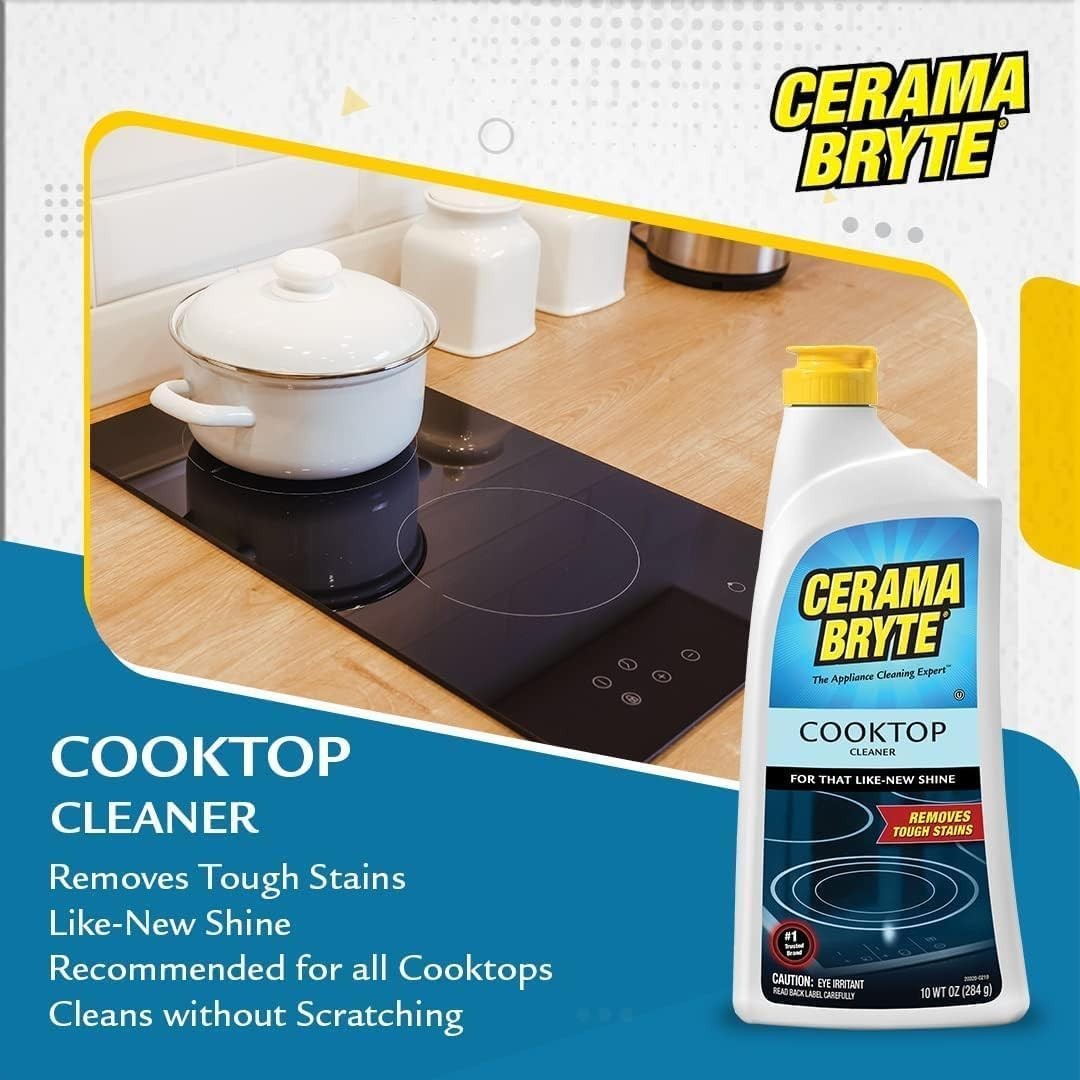 Cerama Bryte Cooktop Cleaner Combo Kit 10oz with Pads Glass Ceramic Stove Top