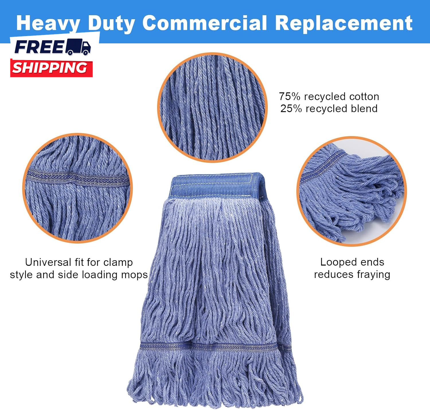 2 Pack Mop Head Replacement Cleaning Heavy Duty Mop Head Commercial Replacement