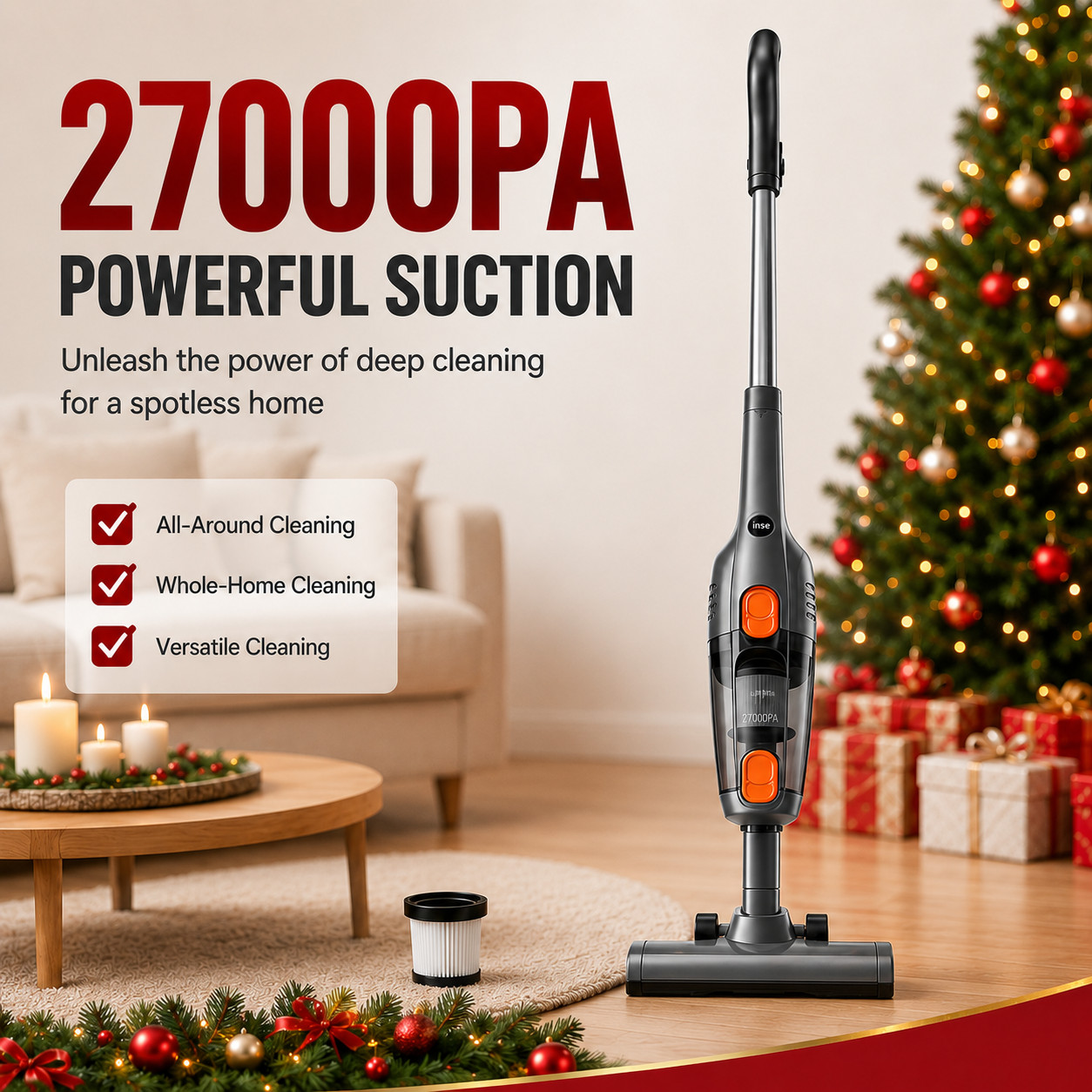 INSE R6 Corded Vacuum Cleaner, 600W Motor Stick, 27KPa Strong Suction Power
