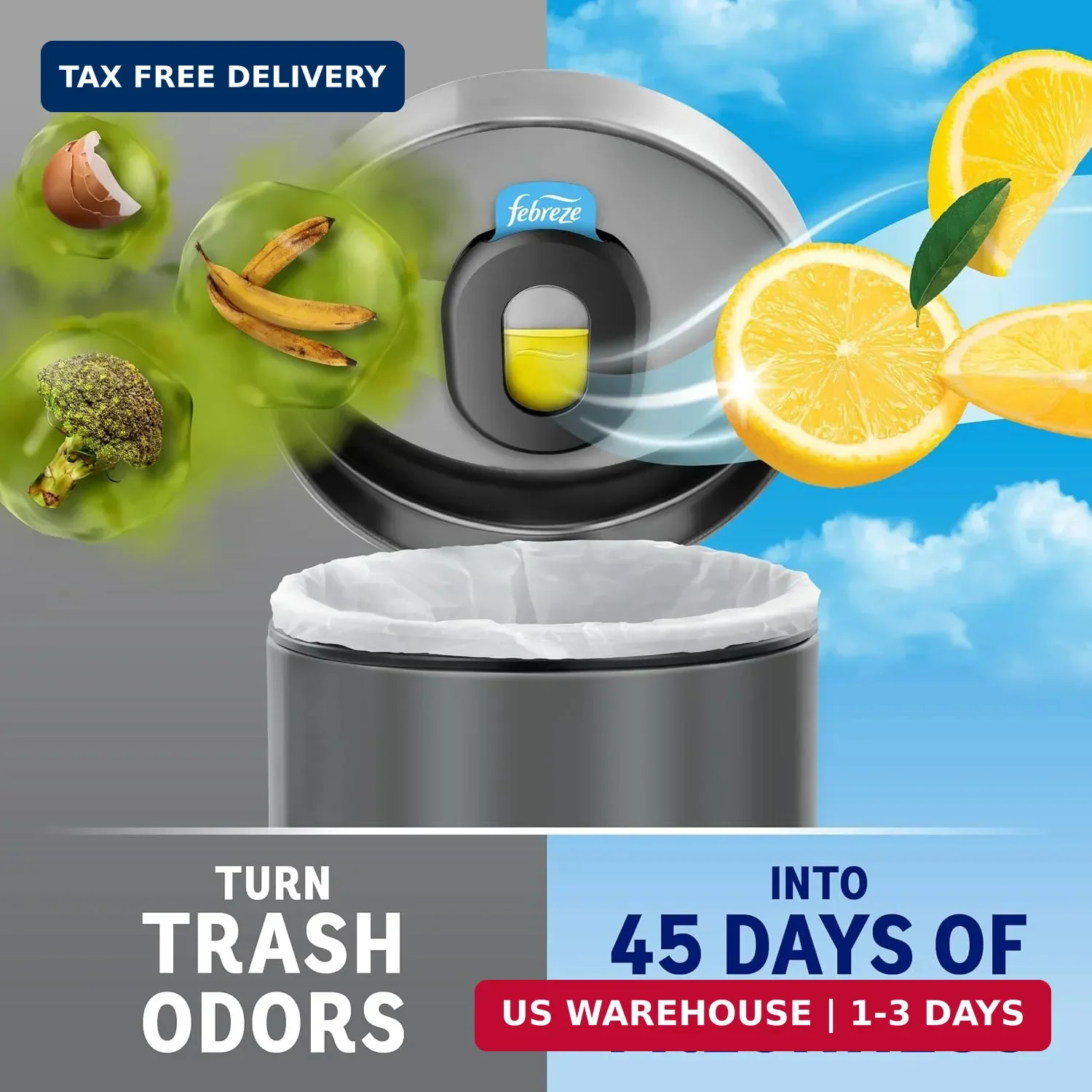 Febreze Trash Odor Fighter, Trash Can Air Freshener, Stick-On Deodorizer for Gar