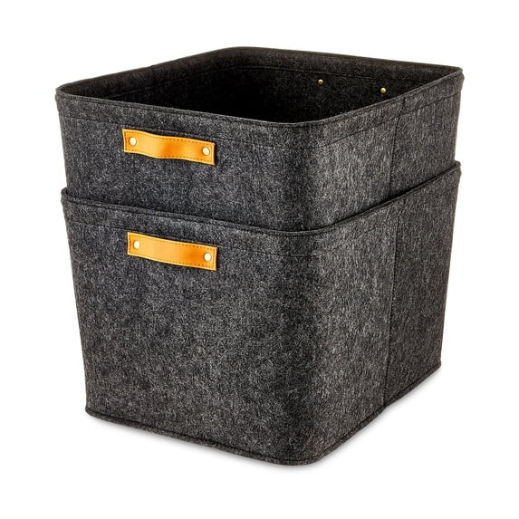 Set 2 Mainstays Dark Gray Felt Decorative Storage Basket, 15x 11.02x 7.87 in
