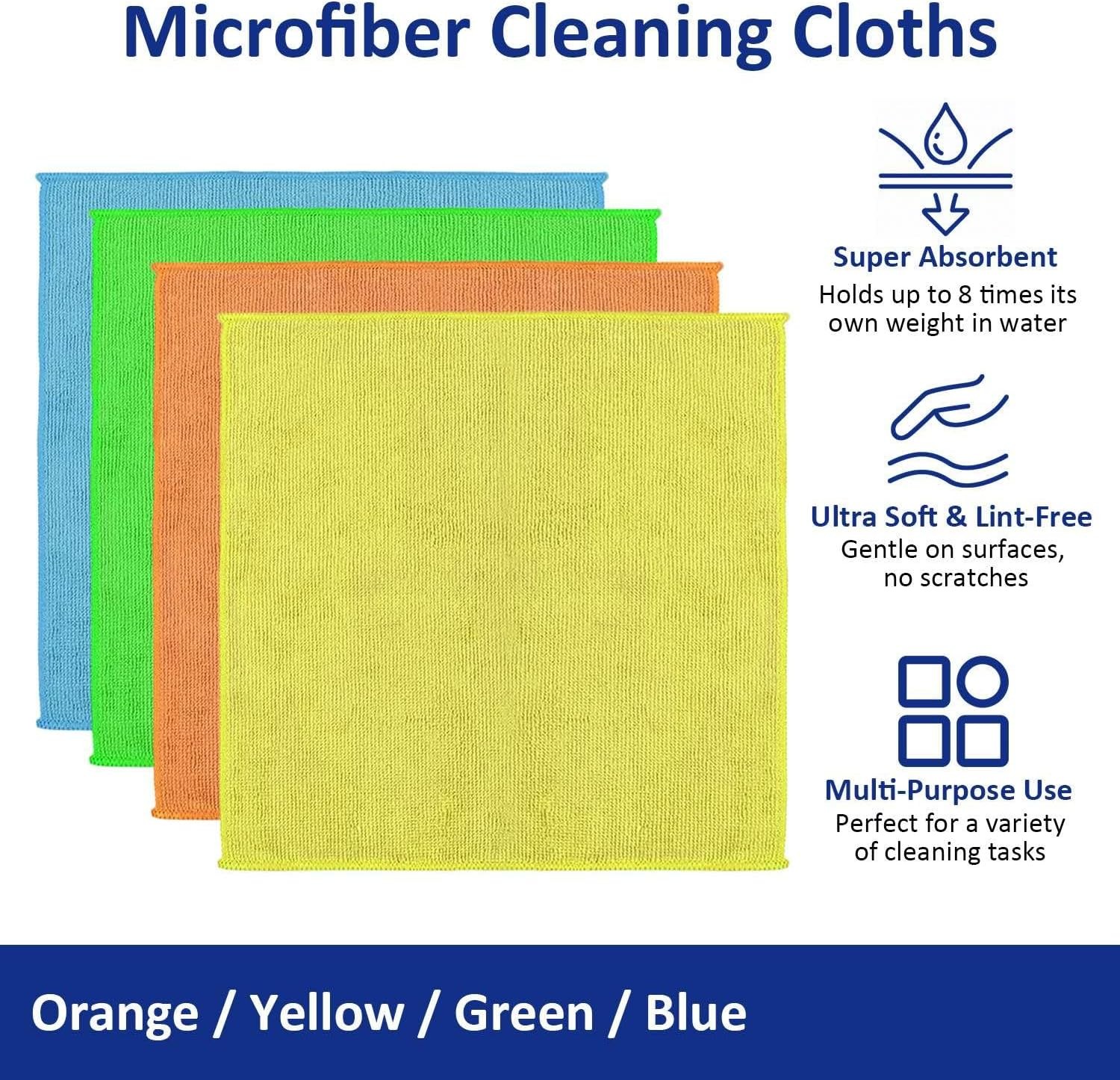 Microfiber Cleaning Cloths (12-Pack), 14″ x 14″, Ultra Absorbent, Lint-Free,