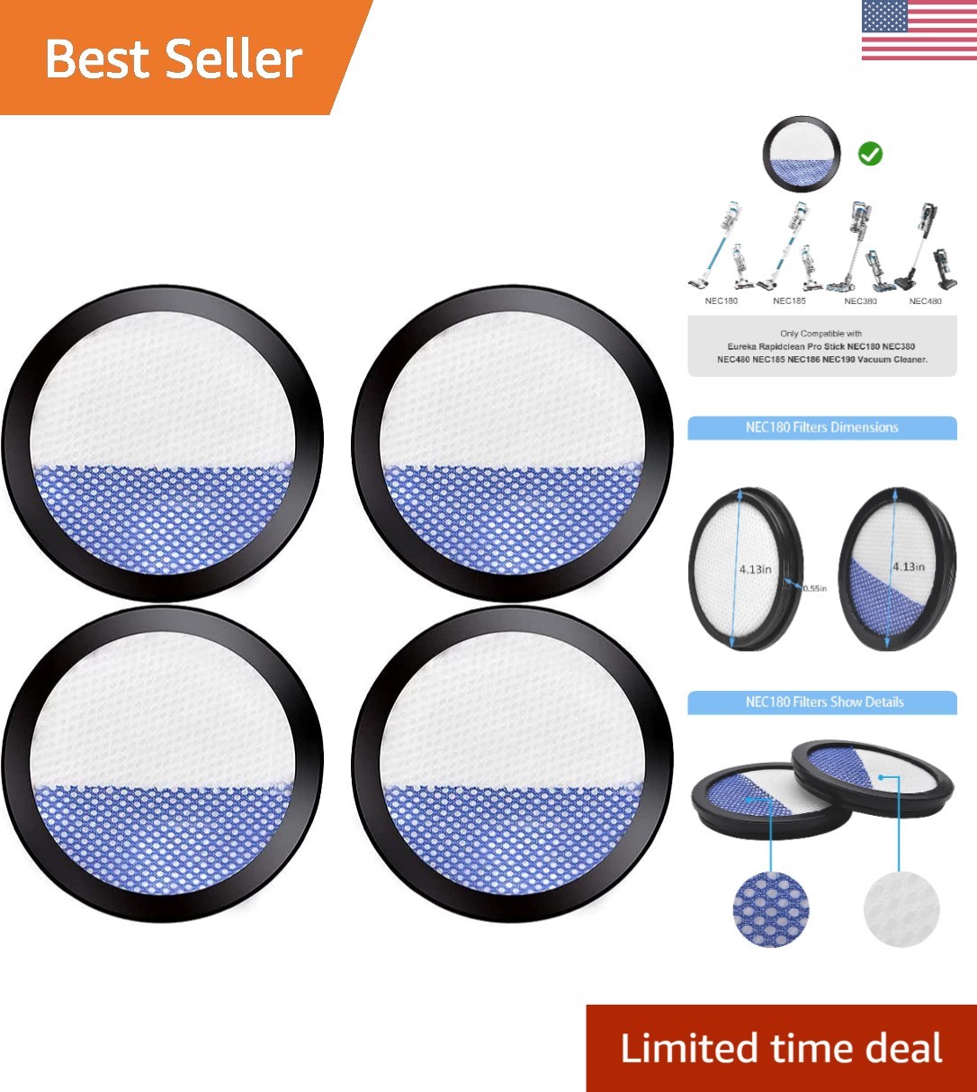 4 Pack Genuine Filters for Eureka Rapidclean Pro Vacuum – Superior Air Quality