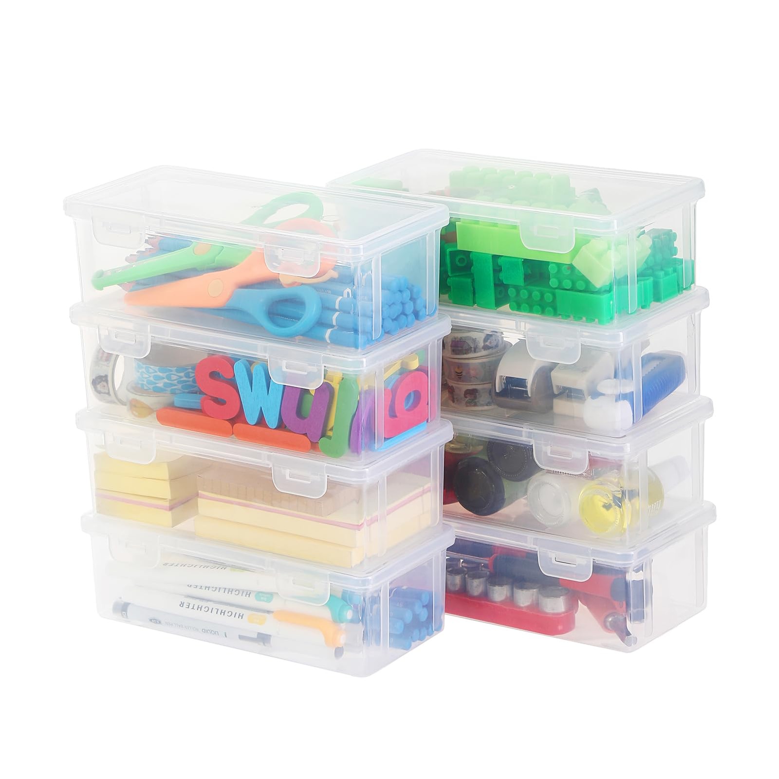 Clear Translucent Pencil Cases and Pencil Boxes, 8-Pack Stackable Plastic Pen…