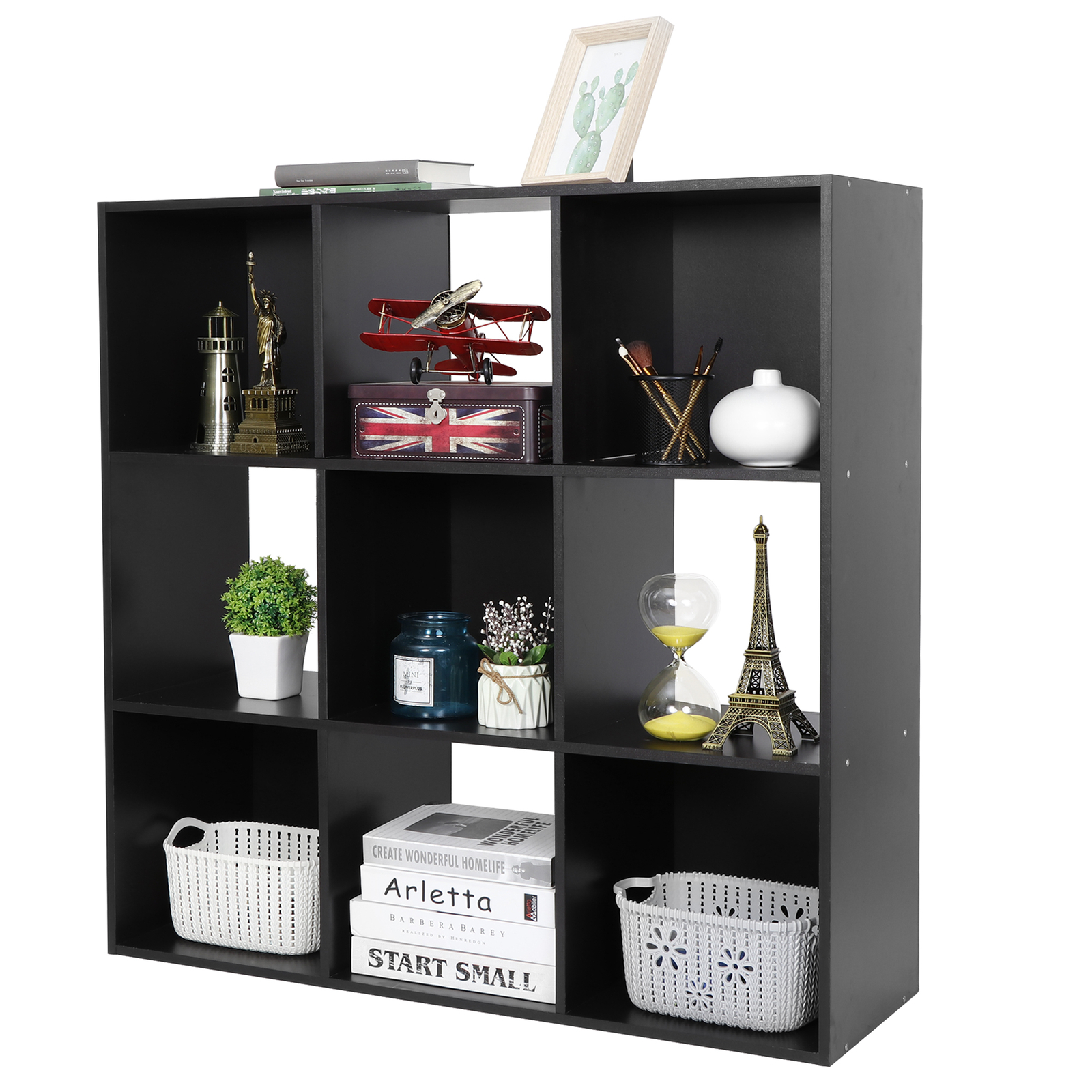 9 Cube Storage Organizer Wooden Display Cube Shelf 5 Removable Back Panels Black