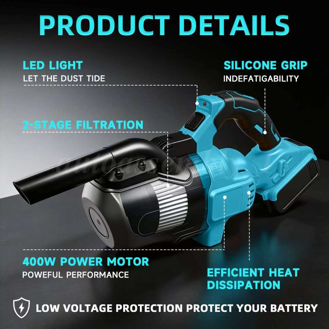 400W Cordless Handheld Vacuum Cleaner Portable Car Auto Home Wireless W/Battery