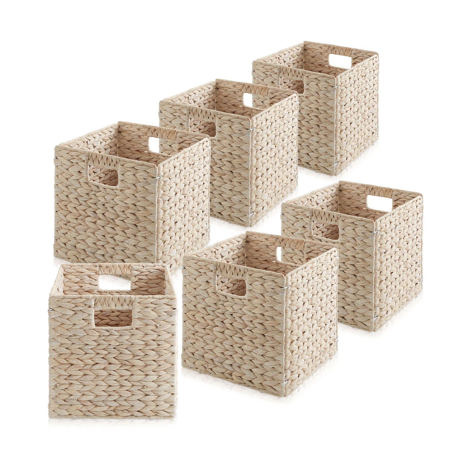 Set of 6 Hyacinth Storage Cubes 10.5″ Square Wicker Shelf Basket Bins, Whitewash