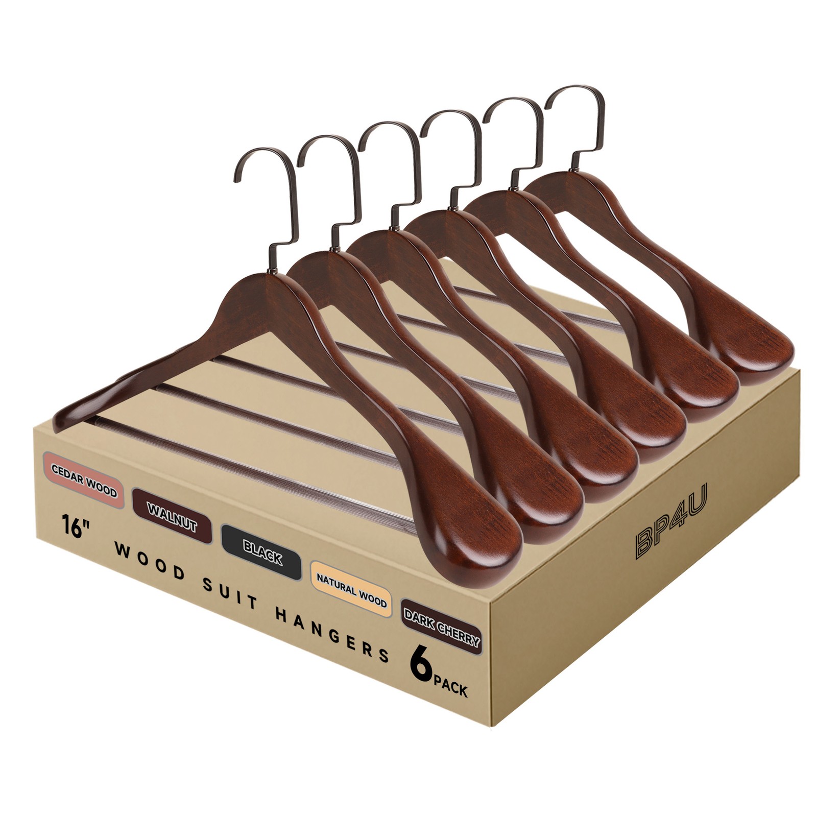 BP4U 2-12pk 16″ Wooden Wide Shoulder Suit/Coat Hangers for Women’s Clothes/Pants