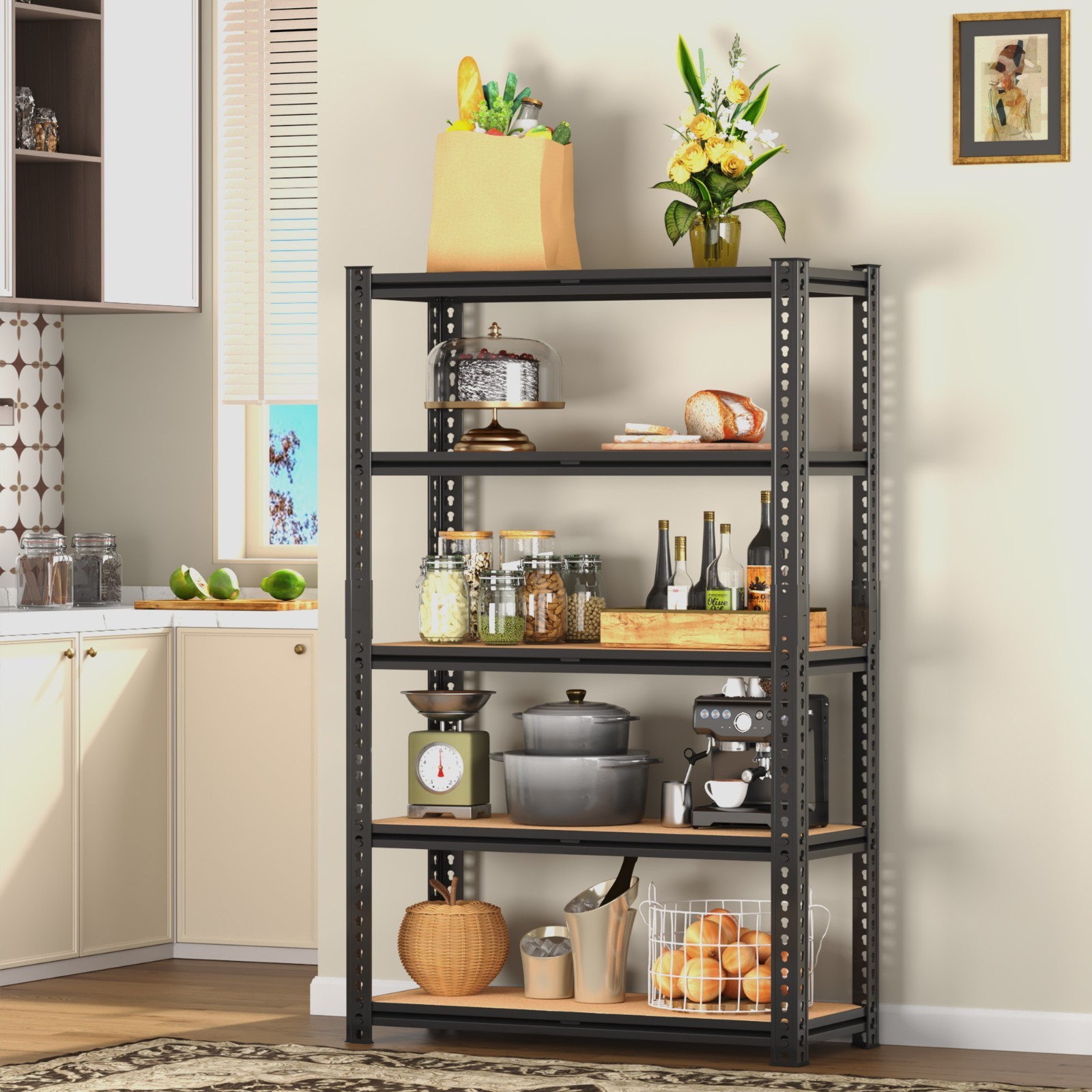 60″H Metal Garage Shelving 2000LBS 5 Tier Adjustable Garage Storage Shelves