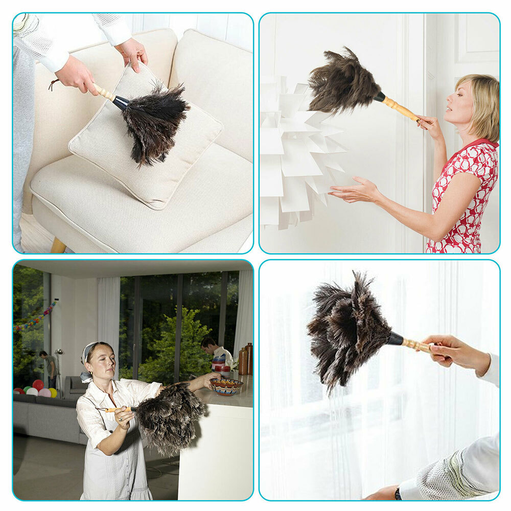 13″ Ostrich Feather Duster Durable Dust Collecting Cleaning Tool In Wool Shop^^